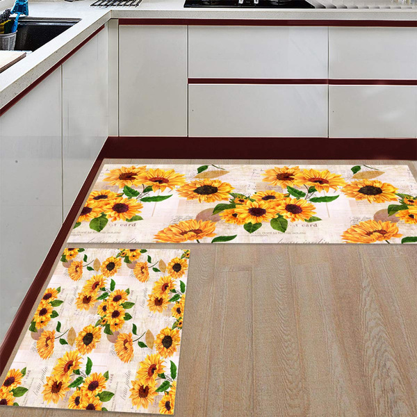 2 Piece Non Slip Kitchen Rug Floor Mat Kitchen Carpet Bathroom Area Rugs Doormat Runner Rug Set Summer Sunflower On Vintage Paper Wish