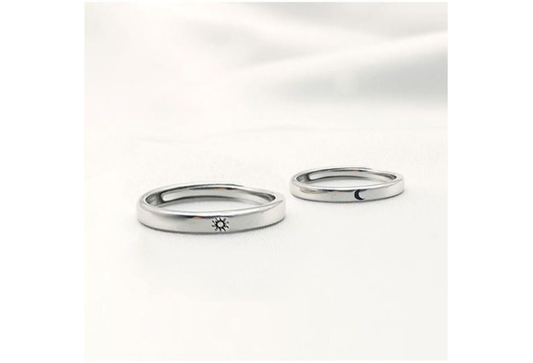 2pcs Sun Moon Couple Rings for Couples Stainless Steel Promise Wedding Bands Adjustable Lovers Ring for Girlfried Boyfriend