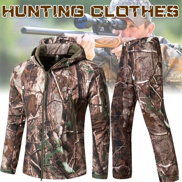 Hunting Clothes Set Military Tactical Jacket + Pants Men Soft
