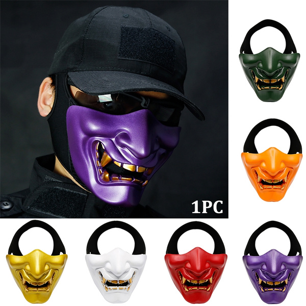 Masque Airsoft Demi-visage – Motif Démon Maléfique Kabuki Samouraï Hannya Oni, Noir, Neuf