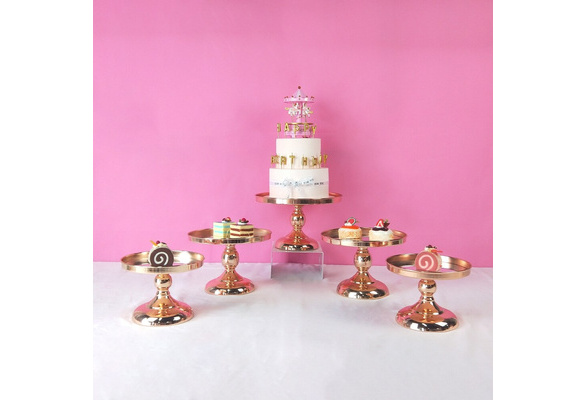 5pc Gold Electroplate Crystal Mirror Face Wedding Party Cake Stand Set 