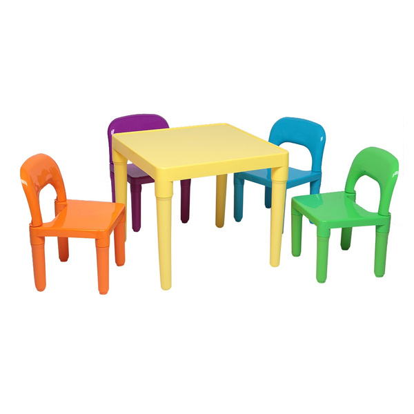 Kids Plastic Table And 4 Chairs Set Yellow Table Assorted Color Chairs Wish