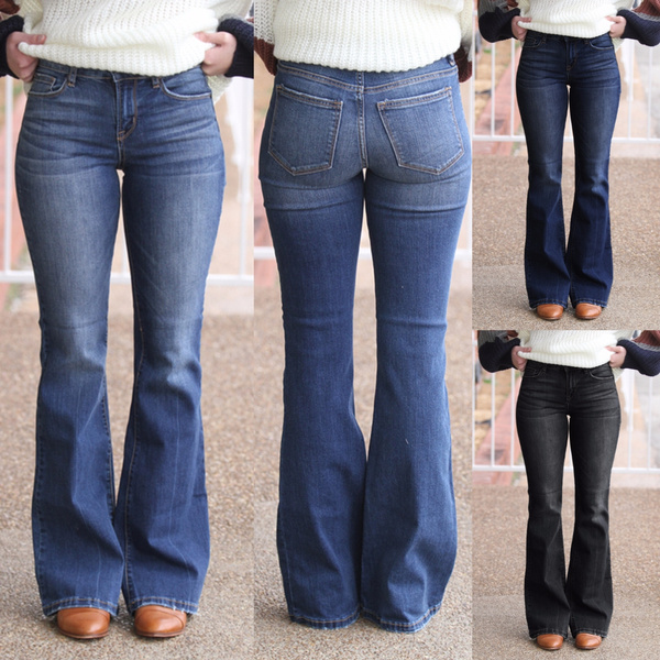 EVEDESIGN Womens Curvy Fit Stretch Bootcut Jeans Elegant Basic Slim Skinny Denim Pants