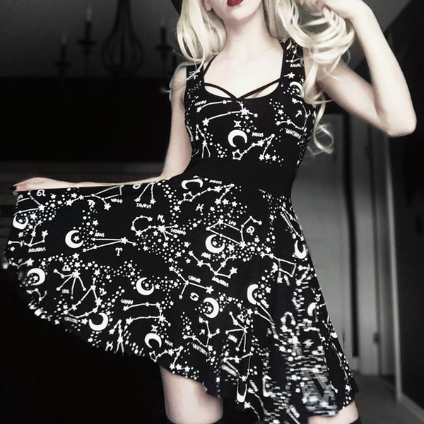 Goth Dark Gothic Summer Dresses Black Sleeveless Women Fashion