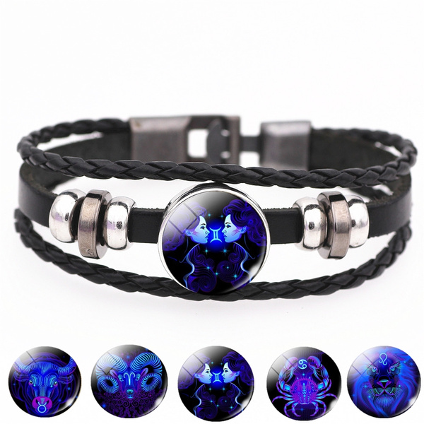 Joyería De Pulsera De Cuero De Cúpula De Vidrio Del Zodíaco Joyería De Pulsera De Cuero De Cúpula De Vidrio Del Zodíaco