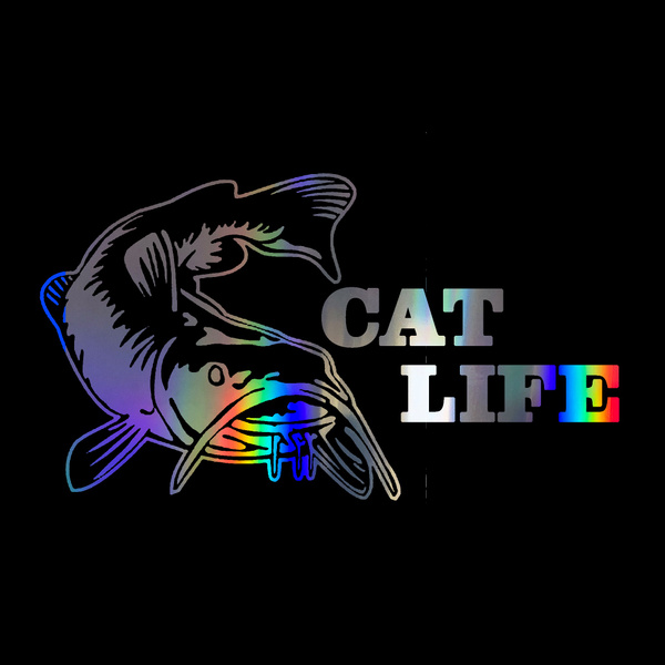 17CM CAT LIFE Detailed Catfish Decal Laser Colorful Silver Fishing Fish  Decal Vinyl Truck Car Sticker