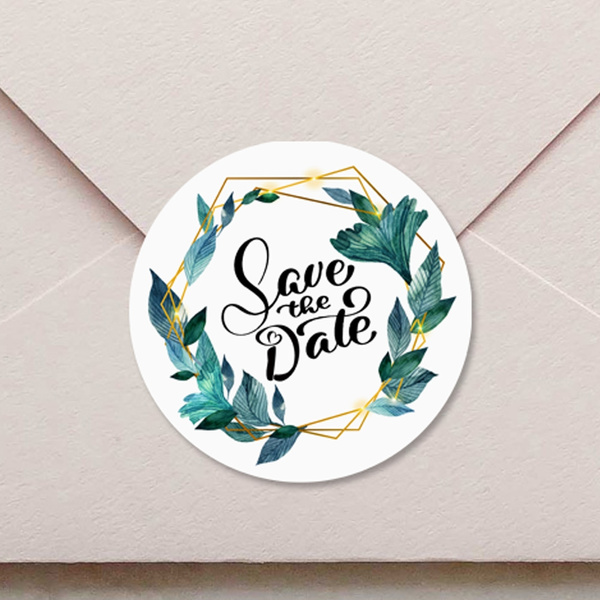 60 x Personalised SAVE THE DATE wedding stickers envelope seals names 35mm 