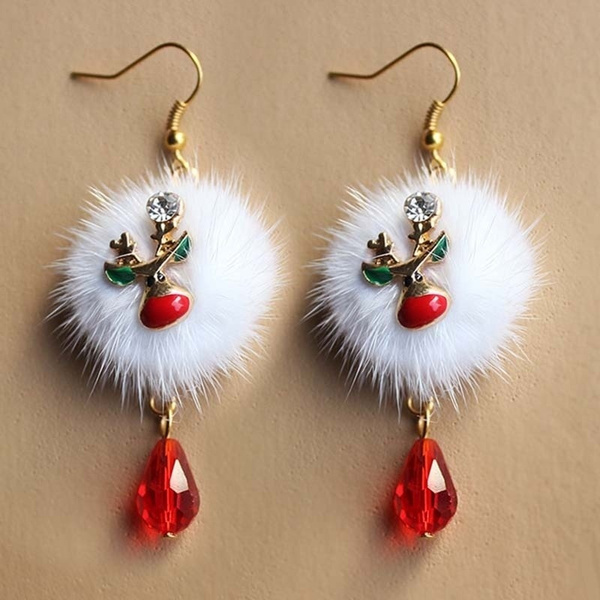 Merry Christmas Gift Santa Claus Elk White Velvet Ball Red Crystal