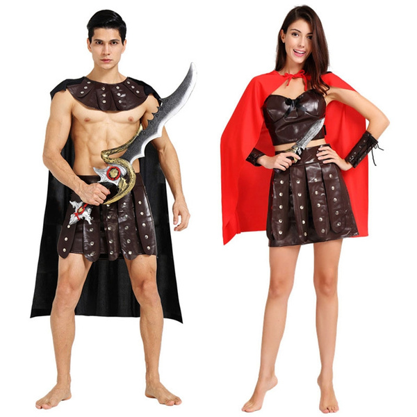 wish.com | Halloween Ancient Roman Greek Soldier Gladiator Costumes Leather Spartan Warrior Costume for Adult Men Women Couple