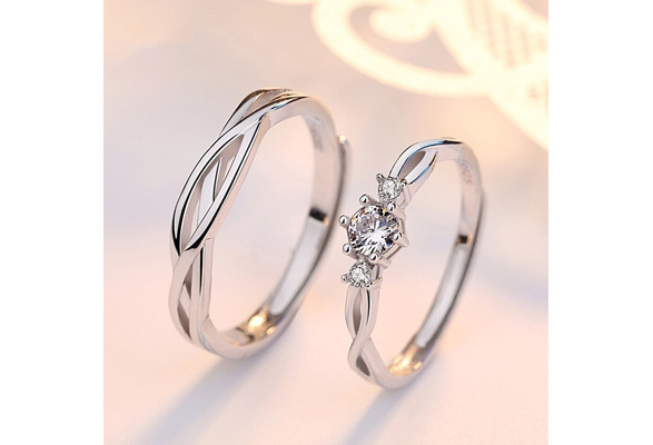 2PCS Adjustable Rings for Women Men 925 Sterling Silver Ring