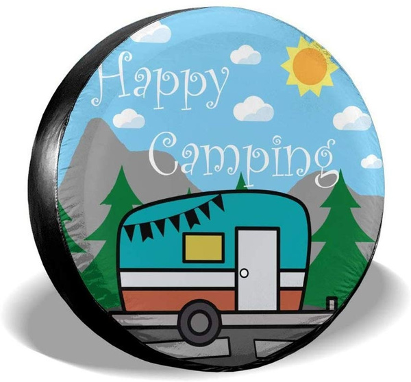 EZYES Happy Camper Spare Tire Cover Waterproof for Jeep Trailer Rv SUV Truck Camper Travel Trailer Accessories 