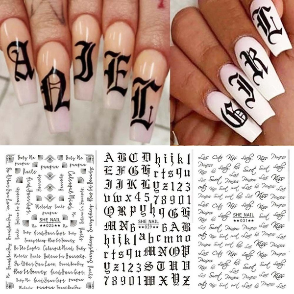 Nail Art Stickers Letter White Black Gold Nail Stickers Nails