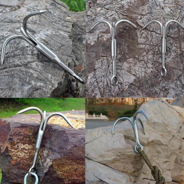 Mountaineering hook Auto fasten clip Jewelry 304 Stainless Steel Carabiner  Climbing Claw Grappling Hook Climbing rope Outdoor Steel Climbing Claw  Grappling Hook( hook include S/M/L only ,rope include Dia.7mm:10m/15m/20m  and Dia.5mm:15m/20m only)