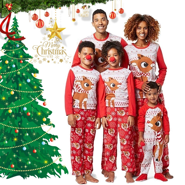 Christmas Day Red Family Christmas Pajama Set Printed Deer