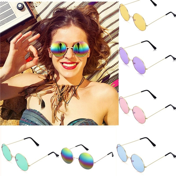 Unisex Vintage Colored Hippie Sunglasses Retro Round Alloy Frame