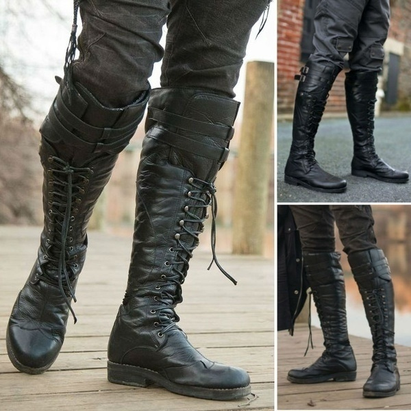 mens knee high zipper boots