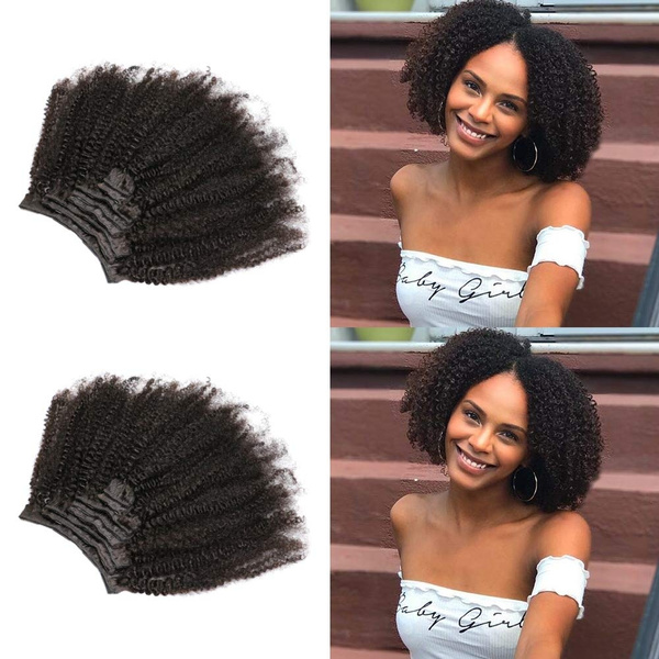 Afro 3C 4A Kinkys Curly Hair Clip ins,Natural Black Color 8Pcs Full Head |  Wish