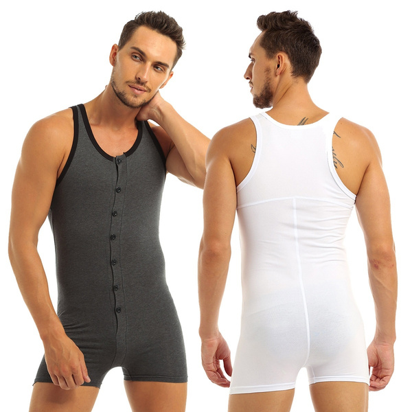 Men's Leotard Bodysuit Underwear Cotton OnePiece Dance Unitard