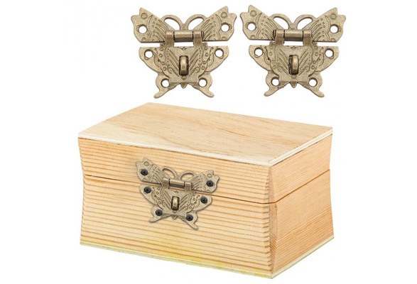 Retro Vintage Butterfly Latch Hasp Wooden Jewelry Box Case Lock Pad Chest Lock 