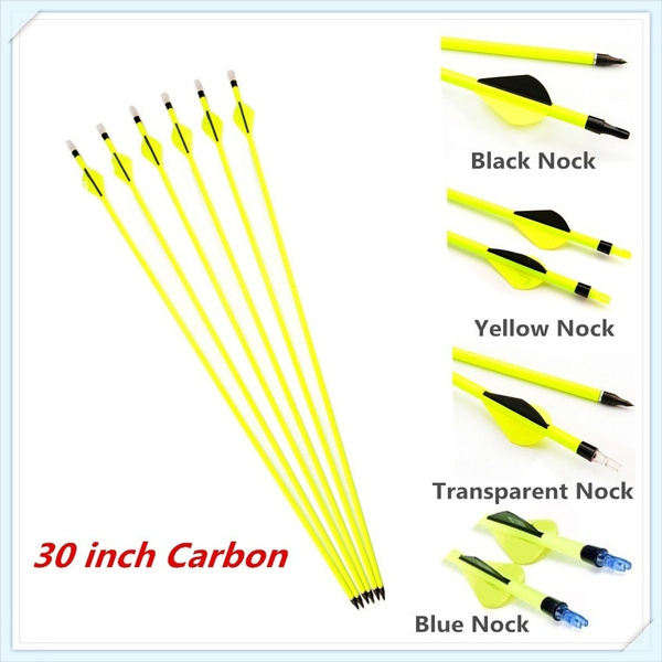 6/12Pcs 30 inch Carbon Arrows Yellow Shaft Archery Arrow Spine 500 for Compound Recurve Bow Wish