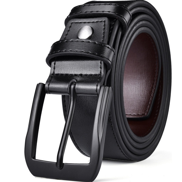 Style Shoes Black Genuine Leather Men Pin Buckle Belts