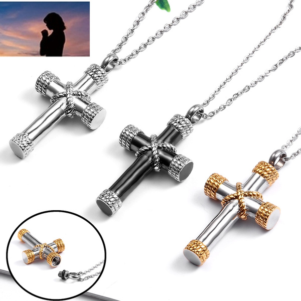 Cross Cremation Ashes Urn Pendant Necklace Memorial Keepsake Jewelry for  Ashes | eBay