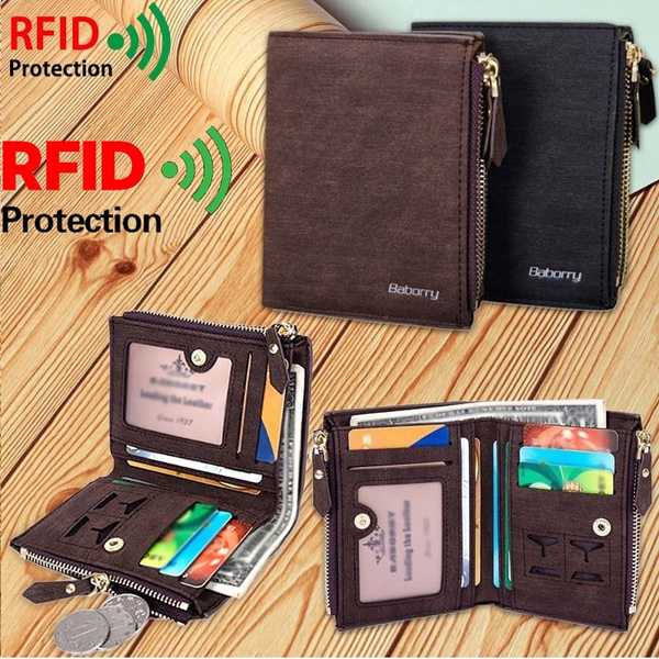 RFID Blocking Men Male Biflod Short Wallet Zipper Coin Purse Casual PU Material