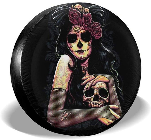 14 15 16 17 Travel and Many Vehicles SUV RV Camper Truck Gocerktr Day of The Dead Sugar Skull Spare Tire Cover Universal Sunscreen Waterproof Dust-Proof Wheel Covers Fit for Trailer 