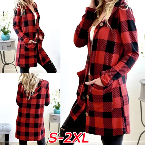 red plaid womens coat