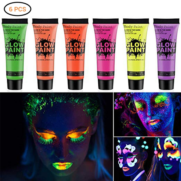 6Pcs UV Glow Blacklight Face and Body Paints Washable Glow in The