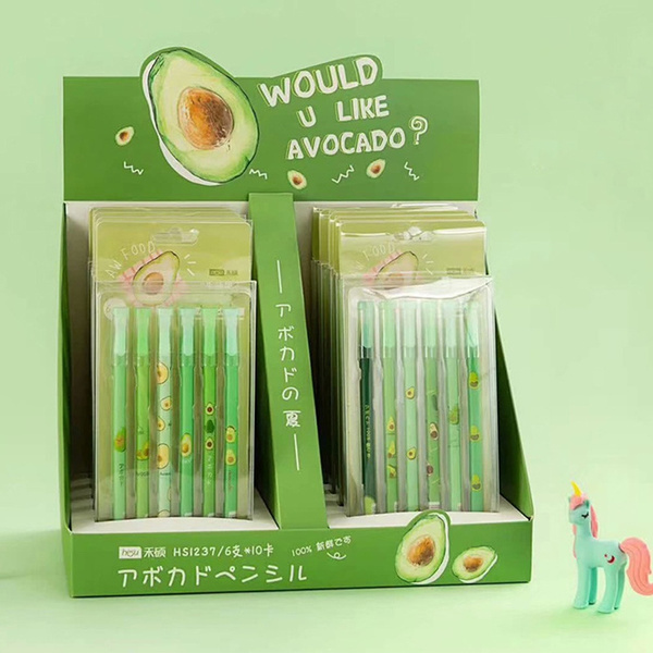 6Pcs/box Kawaii 0.5mm Gel Pens Avocado Black Color Gift Gel-ink