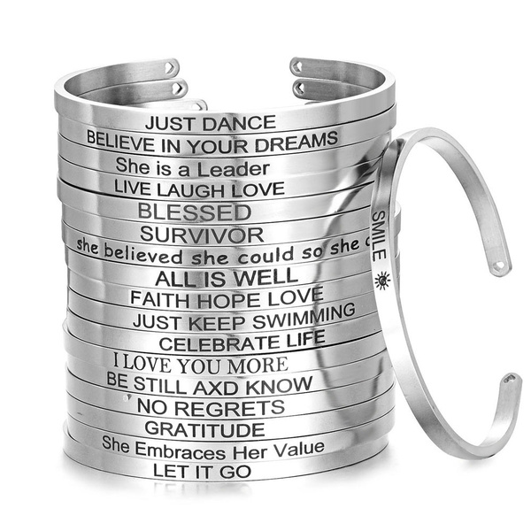 Buy Yellow Chimes Silver Stainless Steel FaithHopeLove Positive Quotes  Karma Band Bracelets for Men and Women Online at Best Prices in India   JioMart