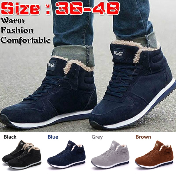 SKDOIUL Mens Winter Snow Boots Leather Ankle Walking Shoes with Warm Fur