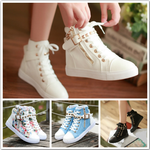 New Black And White High Top Canvas Shoes For Girls Wish