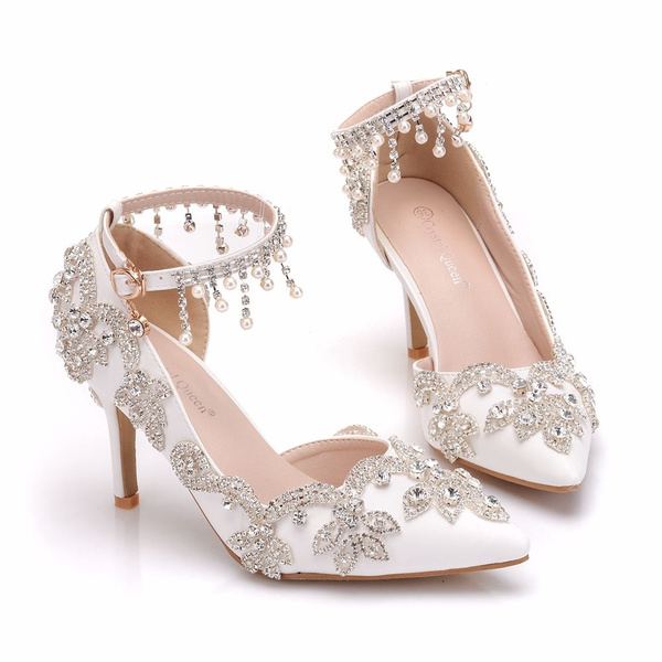 Crystal Queen Women White Heels Sexy Wedding White Shoes Fetish 8cm ...