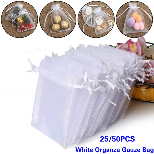 Party Supply Cordon de poche organza gaze sachet sacs cadeau blanc pochettes 