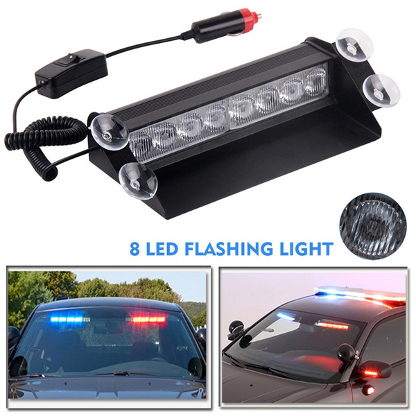 8 LED Car Police Strobe Flash Light 3 Mode Blue Red LED Light Dash Strobe  Warning Light Day Running 8 LED Car Light