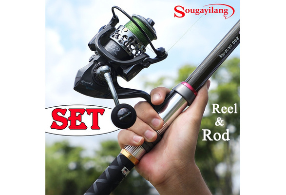 Sougayilang Telescopic Mini Fishing Rod Combos 1.3M-2.4M Carbon Fiber Fishing  Rod and 1000-5000 Spinning Fishing Reel Set for Bass Fishing Boat Fishing