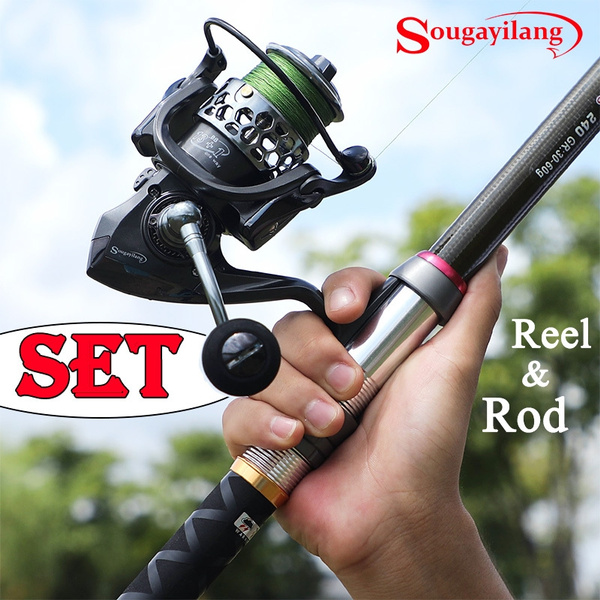 Sougayilang 2.4m Telescopic Fishing Rod with Spinning Reels Combo