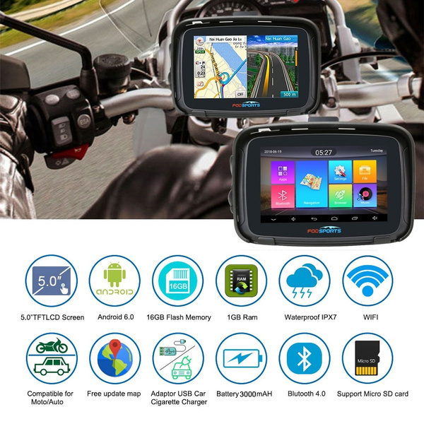 Fodsports 5 inch motorcycle navigator android 6.0 wifi 16G moto car gps  ipx7 waterproof FM motorbike navigation 3000mAh battery