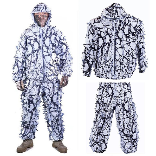 Camouflage 3D Hunting Snow Leafy Ghillie Suit Tactical Clothing Snow Jungle Woodland Hunting Bionic Training Set | Wish