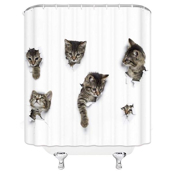 Animal Funny Cat Shower Curtain For, Cat Shower Curtain Hooks