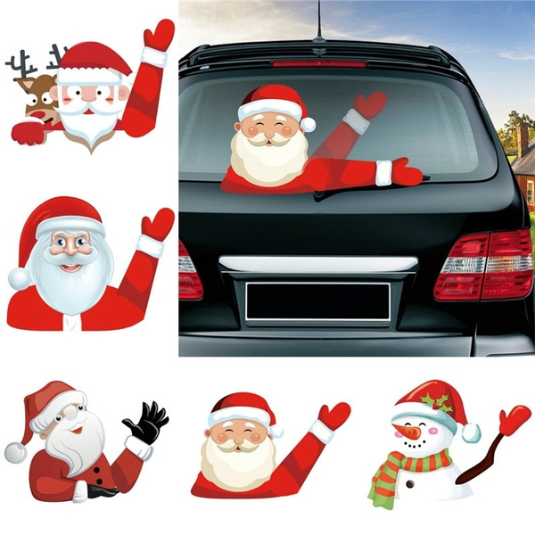 Dream-cool Christmas Rear Window Wiper Sticker Removable Cute Cartoon Santa Snowman Elf Wiper Sticker for Car Rear Windscreen Wiper 