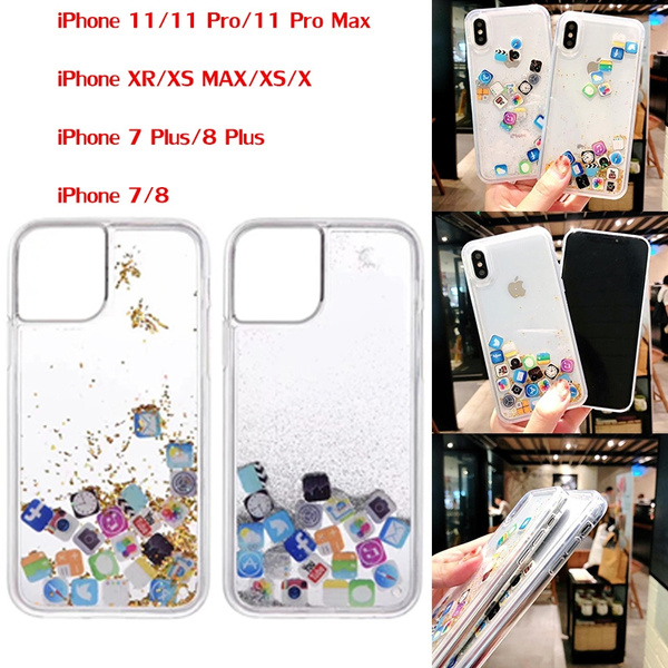 For Iphone 11 11 Pro 11 Pro Max Liquid Hard Pc Clear Phone Shell For Iphone 6 6s 7 8 Plus X Xs Xr Max Cases Quicksand Cover Cute App Icon Case Capa Wish