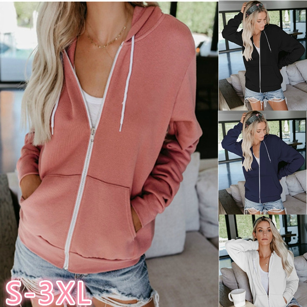 Women's Fashion Hoodies & Sweatshirts Solid Ladies Casual Fashion  Drawstring Hooded Long Sleeve Pocket Pullover Tops 