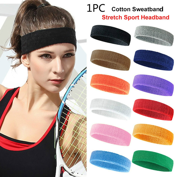 Ladies Mens Sports Cotton Hairband Stretchy Sweatband Yoga Gym Tennis HeadBand 