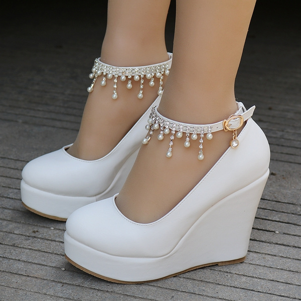 Details about   White Wedges Shoes Pumps Women High Heels Platform Shoes 