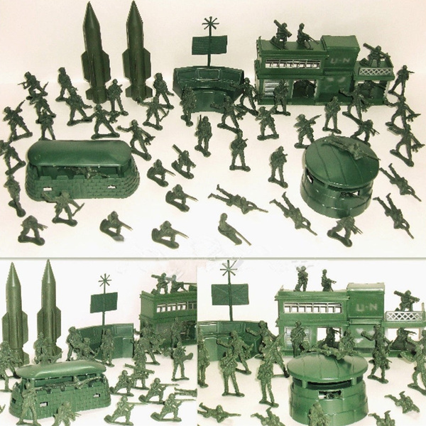 56pcs Men Military Missile Base Model Playset Soldier Green Figure Army Kids Toy 
