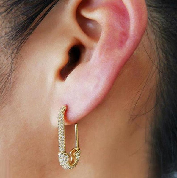 Diamond safety pin on sale earring