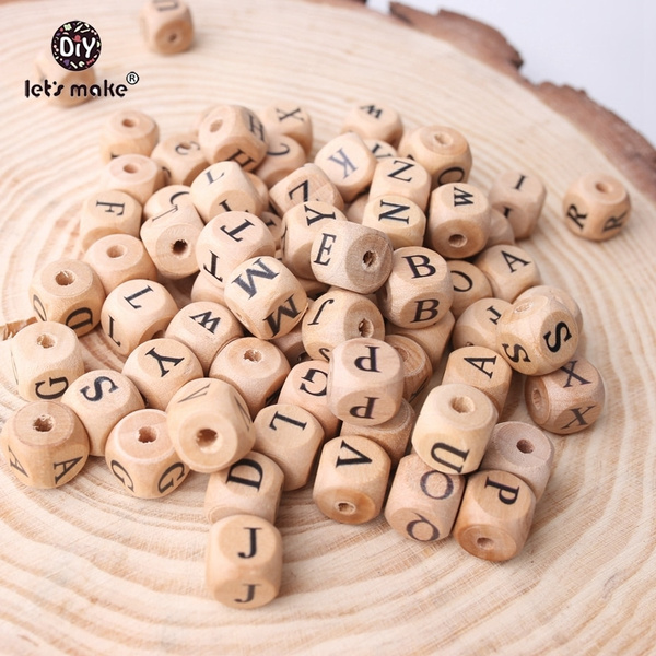 Wooden Letter Beads 12mm 10pc Square Beech Natural Baby Teether DIY  Pacifier Chain Teething Toys DIY Jewelry Handcraft